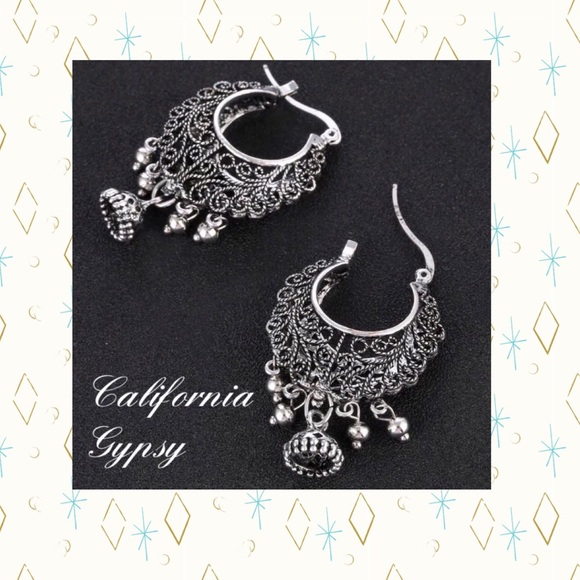 Gypsy boho etched scroll bell earrings - Picture 5 of 6